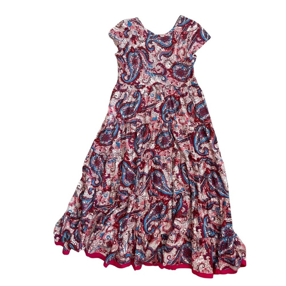 Soft Surroundings Red Blue Paisley Tiered Viscose Maxi Dress Small - Picture 3 of 14